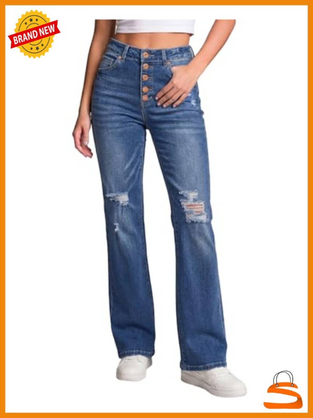 High Waisted Ripped Flare Jeans Distressed Bell Bottom Wide Leg Pants